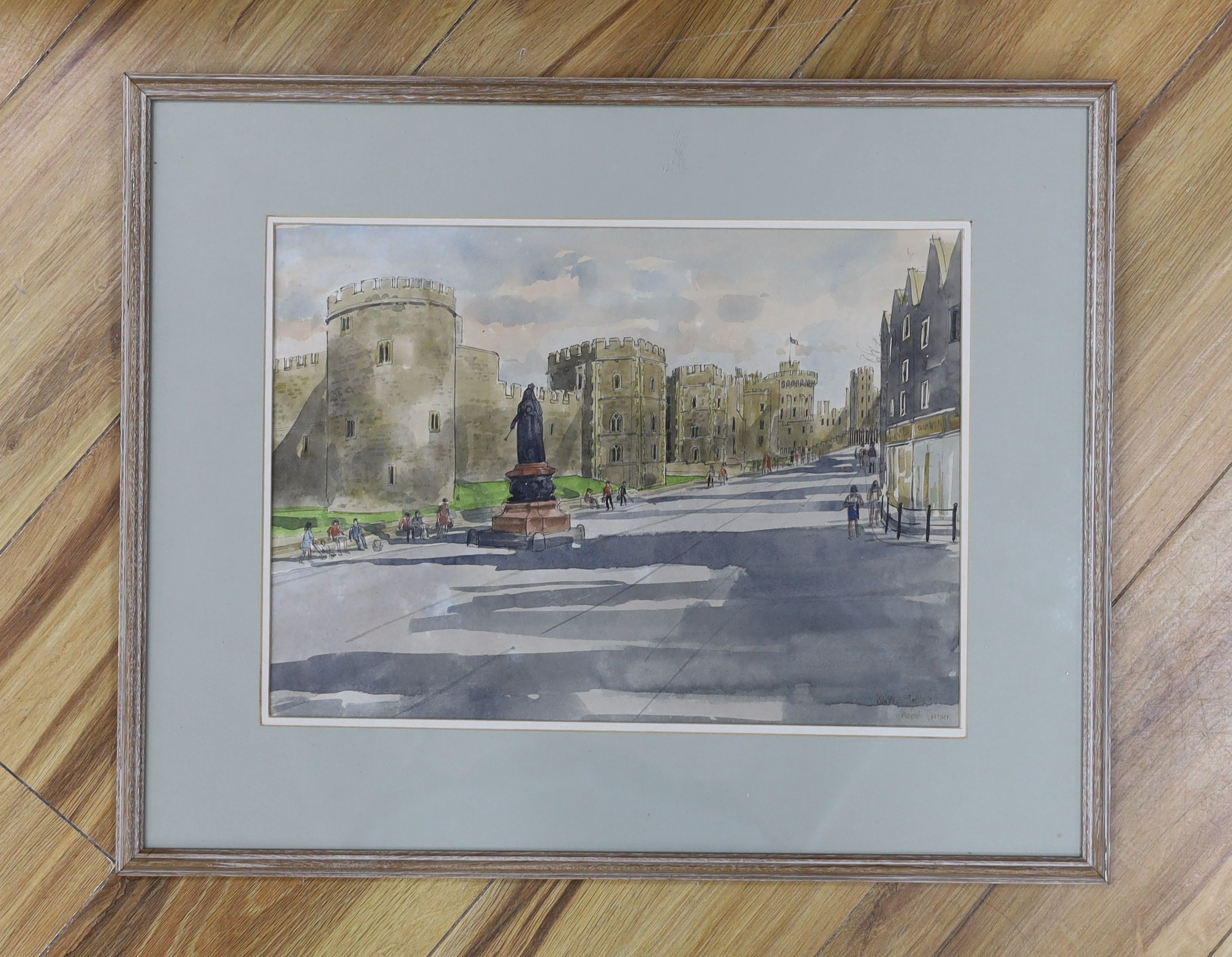 Robert Tavener (1920-2004), ink and watercolour, 'Windsor Castle - Victoria Monument', signed, 27 x 27cm